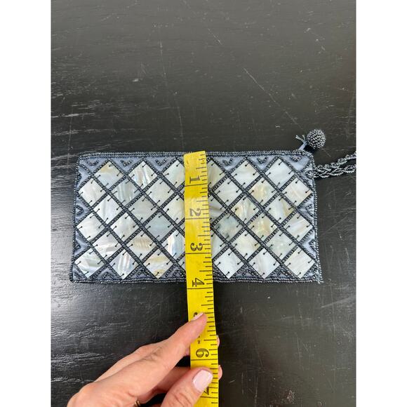 Blue bead details  ,other of pearl- details wristlet- clutch- zips preowned - Picture 6 of 6